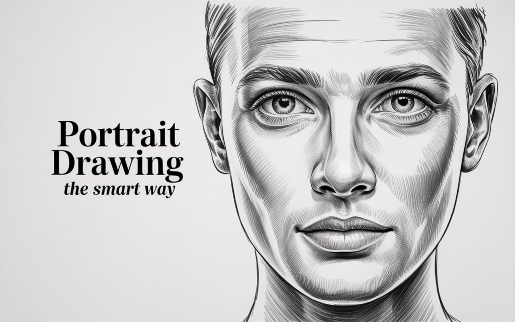 Top Udemy Course for Portrait Drawing – Tested & Reviewed 7 Highly realistic pencil portrait drawing of a human face, smooth shading, detailed facial features, soft lighting, clean white paper background, professional art composition, ultra detailed, 4k -- text: "Portrait Drawing the Smart Way"